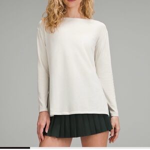 Lululemon Athletica Bone Boat Neck Split Hem Long Sleeve Top